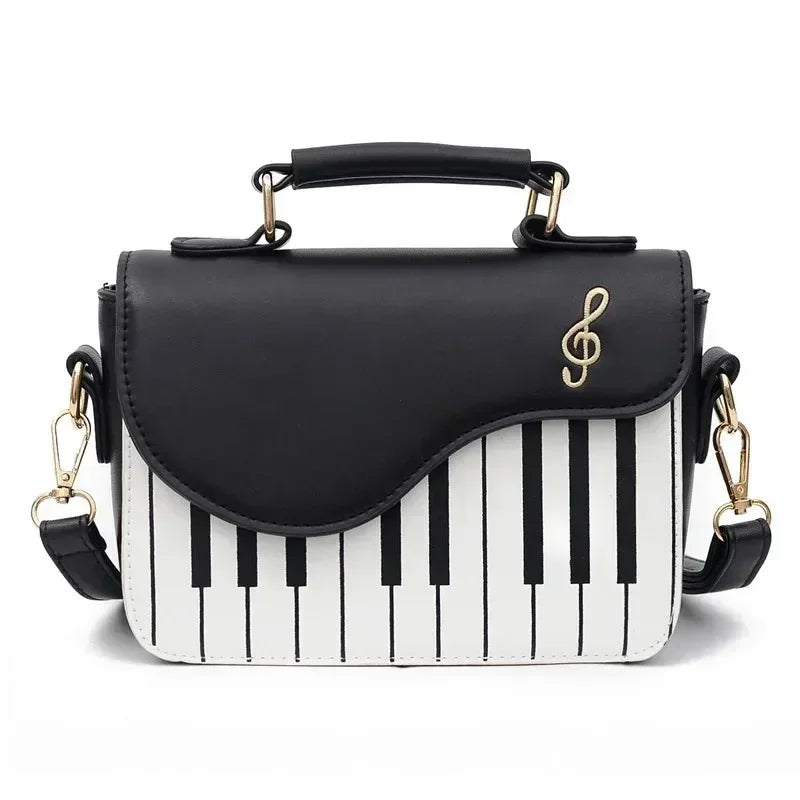Piano Shape Flap Shoulder Bag Creative PU Leather Portable Handbag Detachable Strap Crossbody Novelty Bag