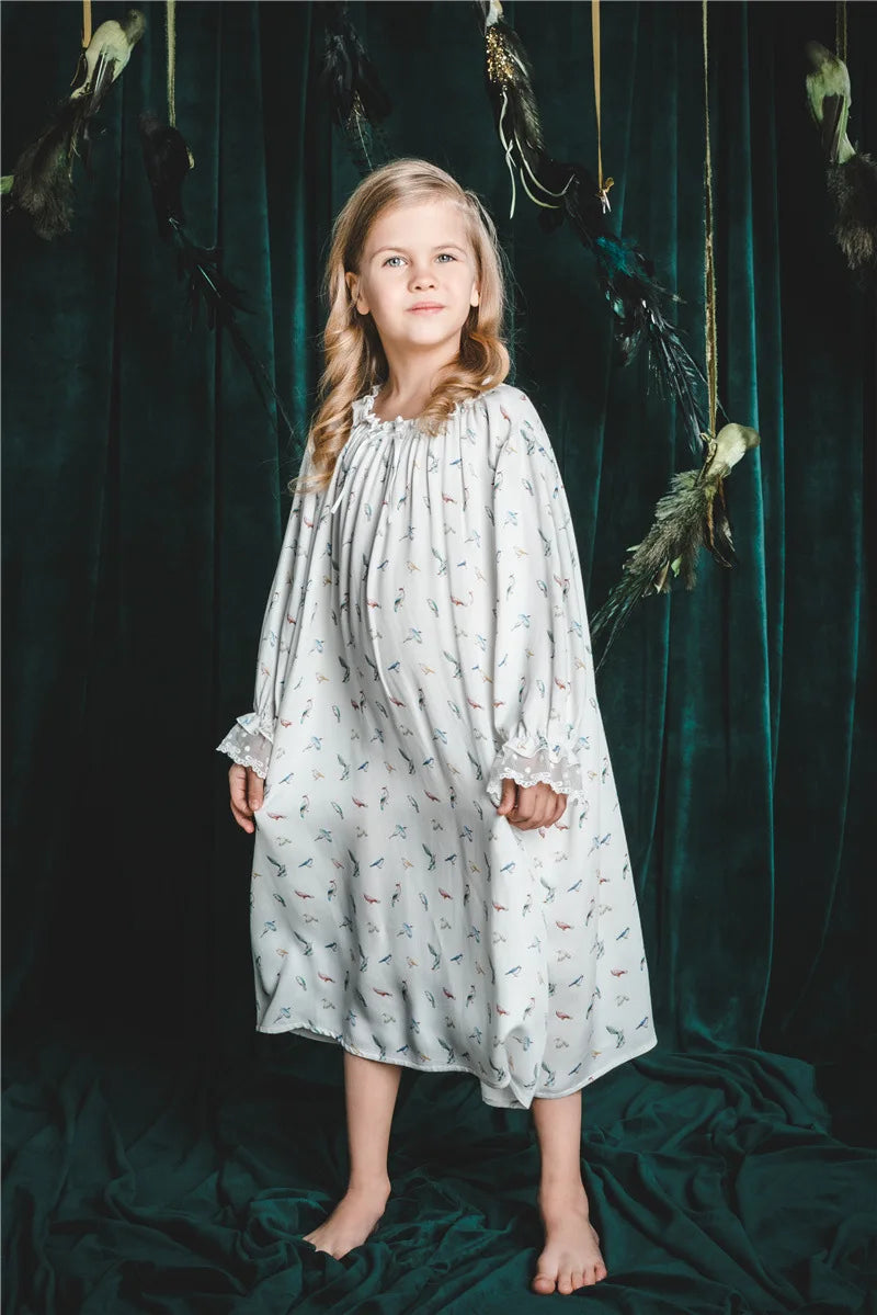 Pajamas Dress for Baby Girls Summer Children Floral Printed Soft Loose Night Dresses Princess Girl Nightgown Lady Sleepwear