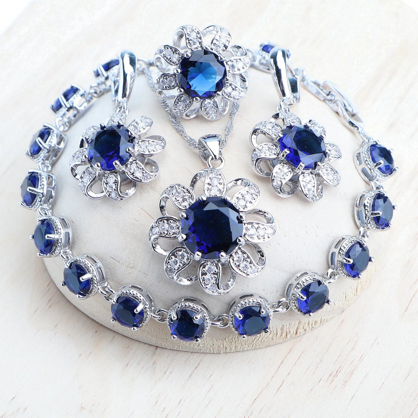 Round Red Zircon Wedding 925 Silver Jewelry Sets Bridal Jewelry Stones Earrings Rings Bracelets Pendant Necklace Set For Women
