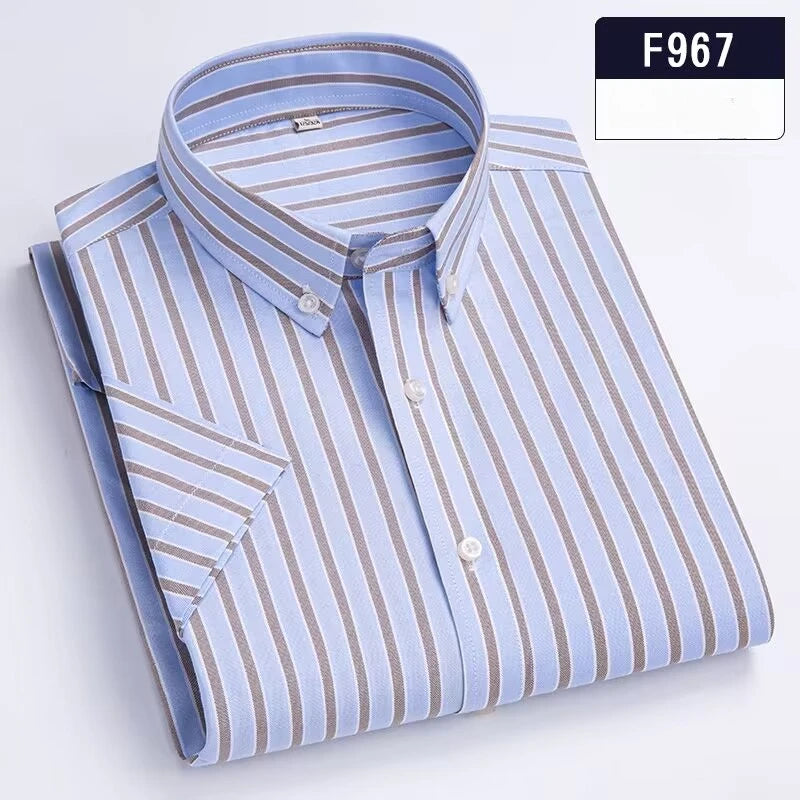 New in shirt hight qulity100%cotton summer short sleeve shirts for men slim fit Casual shirt striped tops solid office clothes