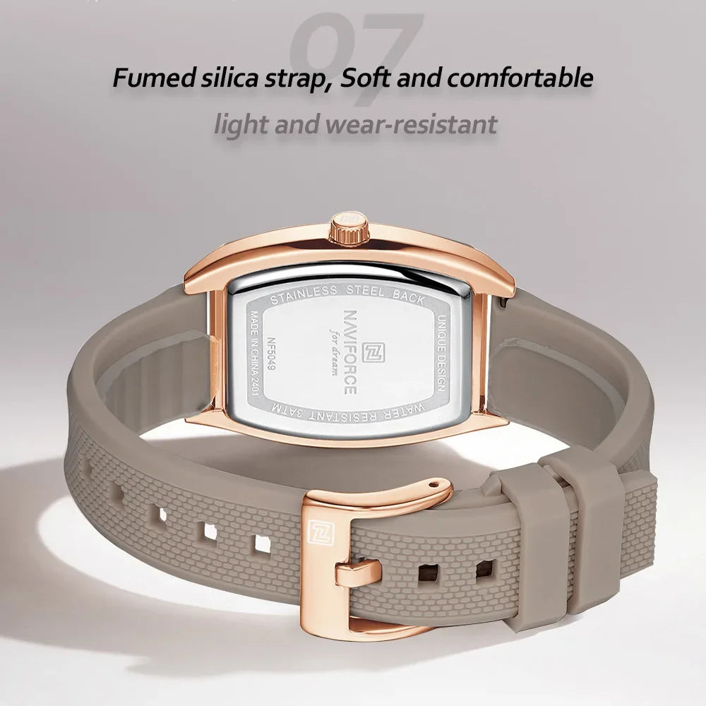 NAVIFORCE NF5049 Women Quartz Watches Silicone Strap Student Sports Watch Big Dial Simple Tonneau Waterproof Wristwatches