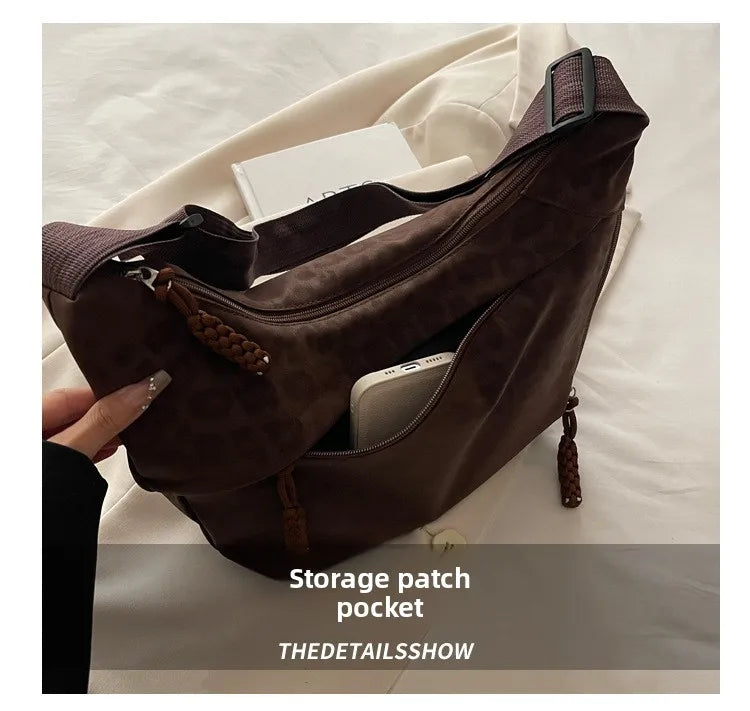 Women Fashion Leopard Print Crossbody Bag Large Capacity Hobo Shoulder Bag for Daily Commuter Multi Pocket Armpit Tote Bag