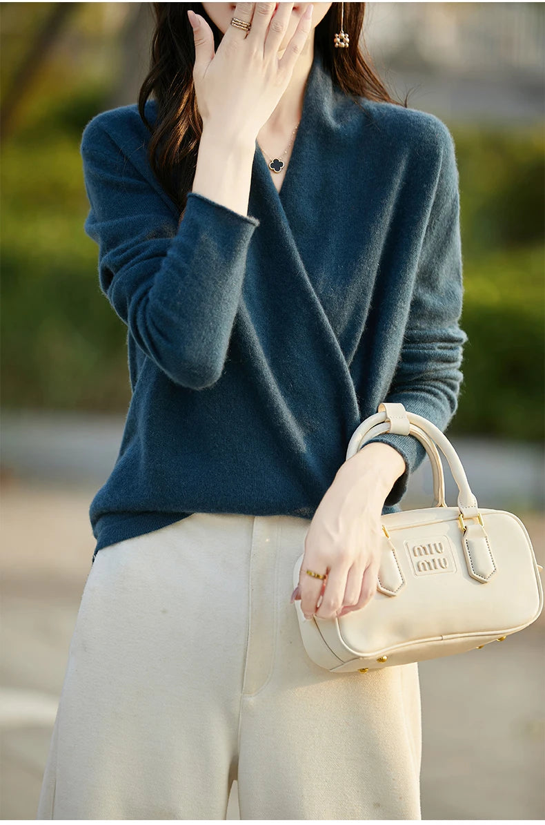 Women's Knitted Cashmere Sweater 100% Merino Wool Thickened Top Loose Long Sleeve Clothing Warm For Autumn And Winter YYY2442