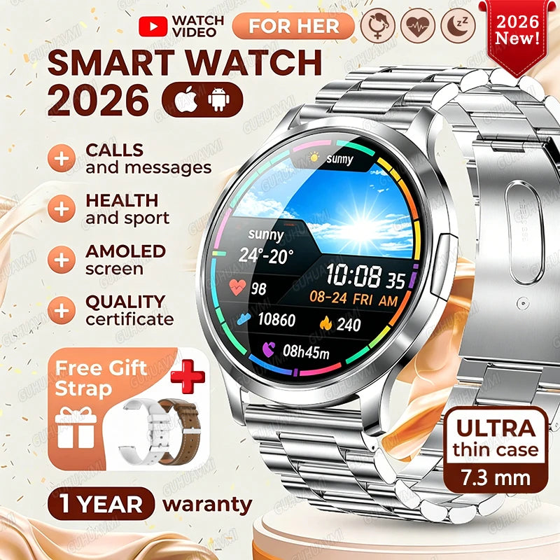 2026New Smart Watch For Women 466*466 AMOLED Display Fitness Monitor Bracelet Ladies' Gift BT Call Digital Clock For Android IOS