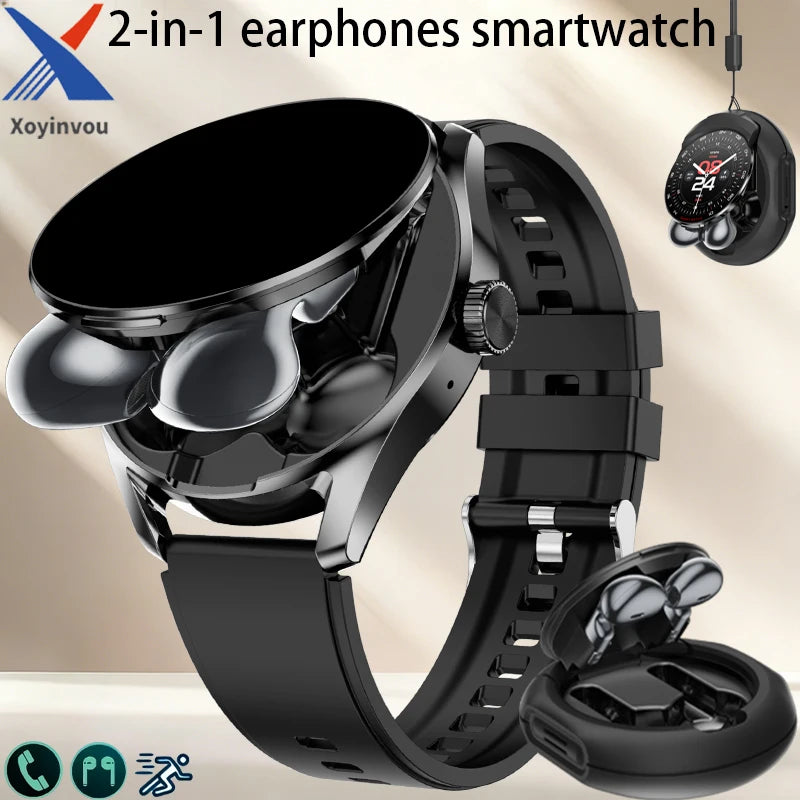 New TWS men's and women's watches, 2-in-1 smart watch, supports wireless calling, stylish round alloy case, intelligent sports f