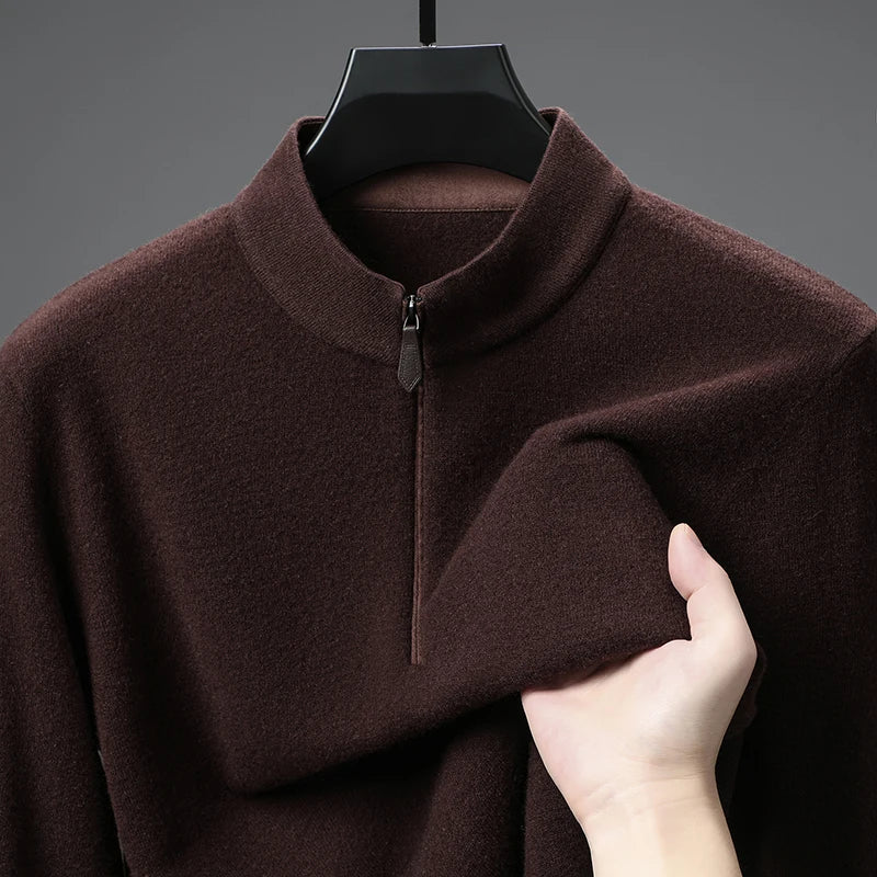 Cashmere Wool Classsic Sweater Men Autumn Winter Warm Knitting Clothes Long Sleeve  Sheep Wool Zipper Sweater Top Pullovers