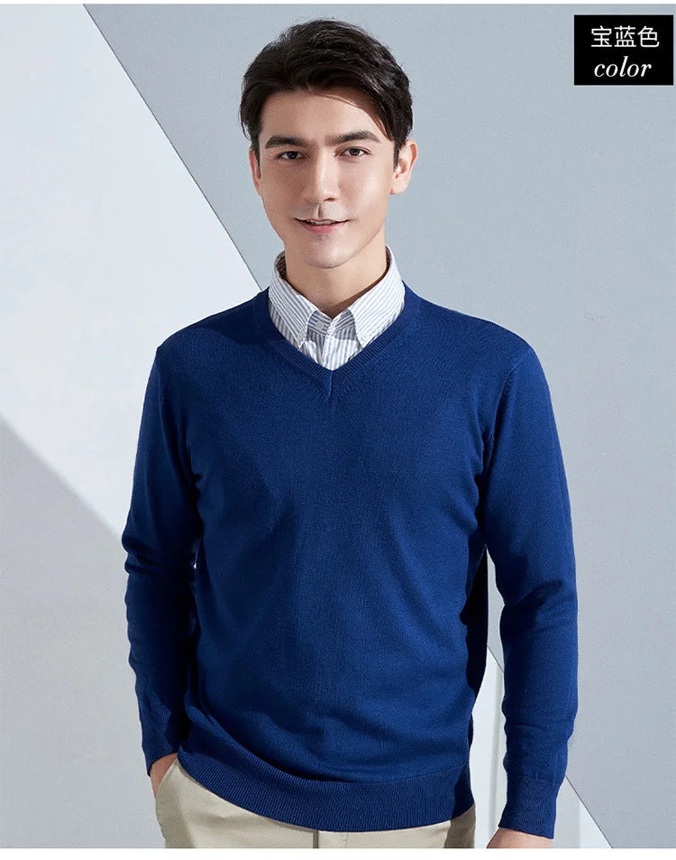 Cashmere Cotton Blend Classic V-neck Knitted Sweater Men Pullover 2024 Autumn Winter Soft Warm Business Casual Jumper pull homme