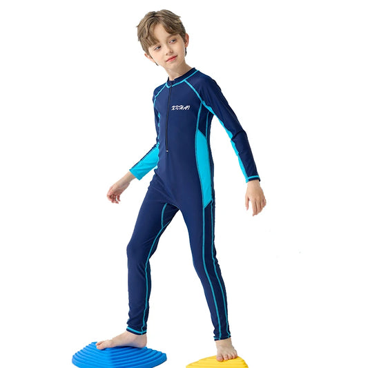 Long Sleeve Swimming Suit For Kids Boy One Piece School Swimsuit Children Swimwear Teen Beachwear Rashguard Bathing Surfing