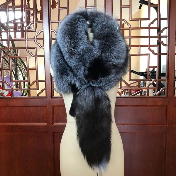 New Winter Large Real Fox Fur Collar Natural Fur Coat Scarves Luxury Women Men Jackets Hood Shawl Decor Female Neck Scarf Wraps
