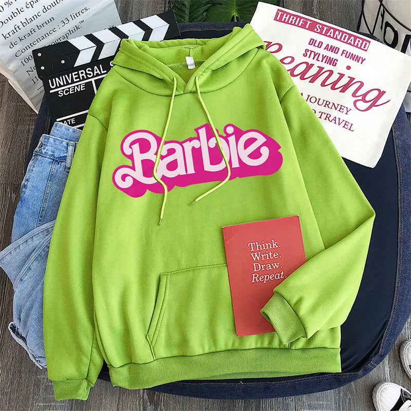 Sudaderas con capucha de Barbie para niñas, suéter informal Y2K Sweetness, jersey de otoño, suéter con capucha con estampado de letras a la moda, regalo de manga larga para mujer