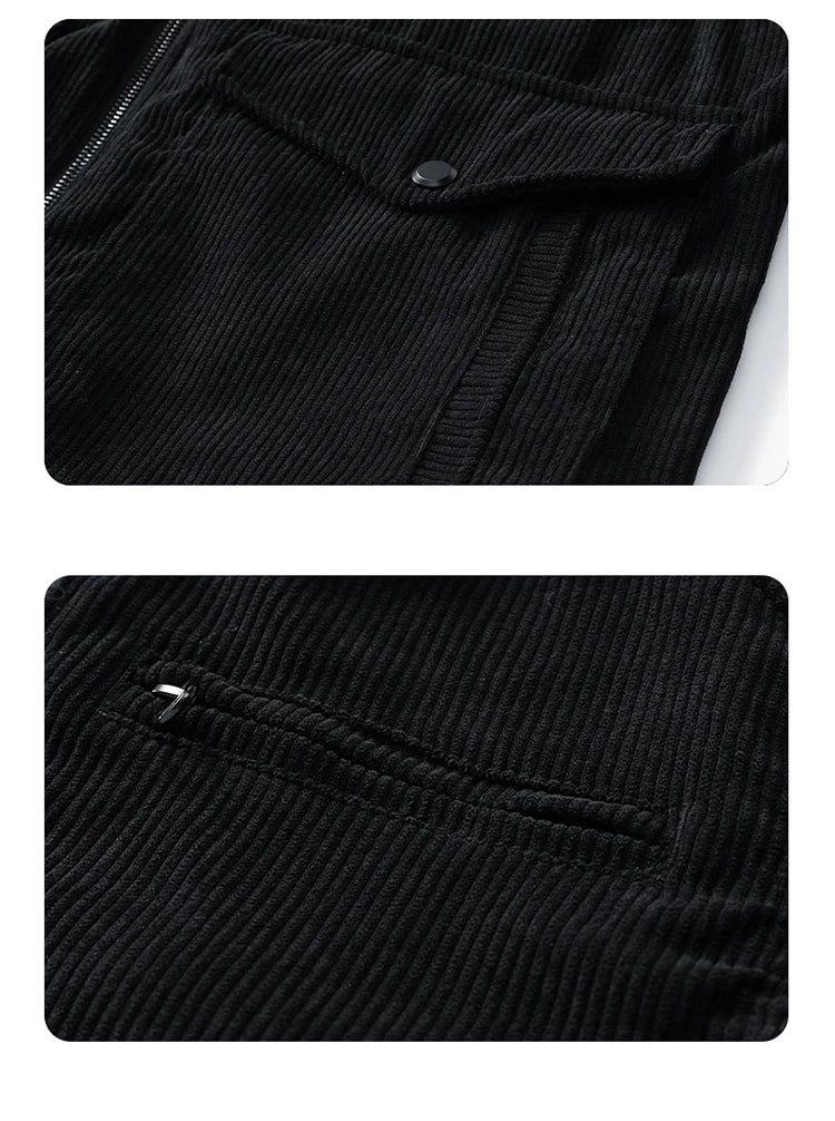 Corduroy Jackets for Men Autumn Winter Windbreaker Solid Casual Cargo Jacket Multi Pockets Outwear Coat Fashion Utility Jacket