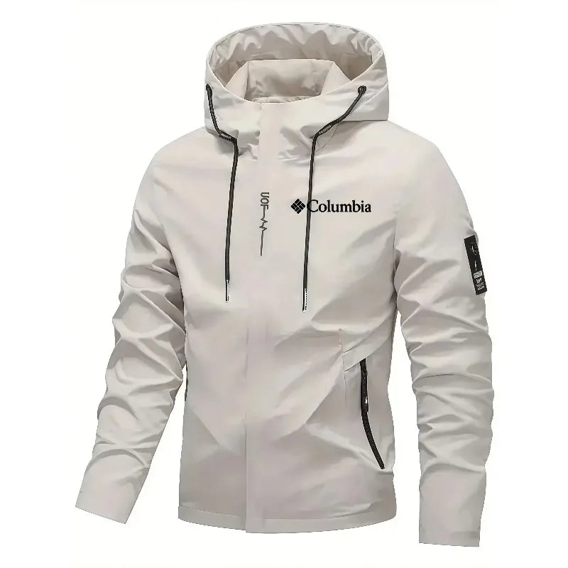Men's fashion jacket, trendy printed hooded trench coat, zipper pocket, casual jacket, spring and autumn daily street wearjacket