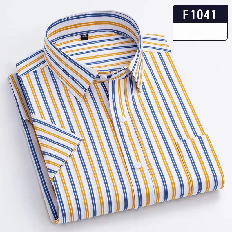 New in shirt hight qulity100%cotton summer short sleeve shirts for men slim fit Casual shirt striped tops solid office clothes