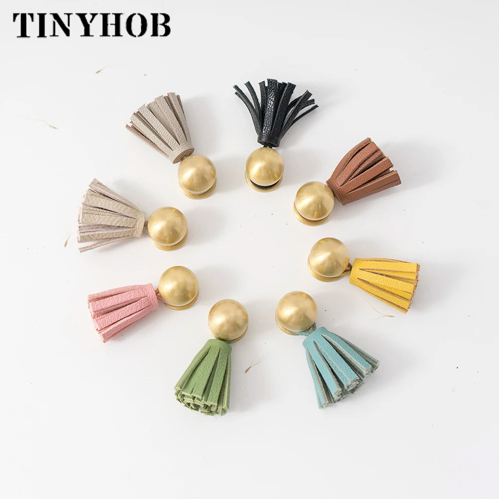 Cute Leather Tassel Knob for Kids Room Pink Cabinet Knobs Wardrobe Dresser Drawer Knobs Kitchen Cupboard  Single Hole