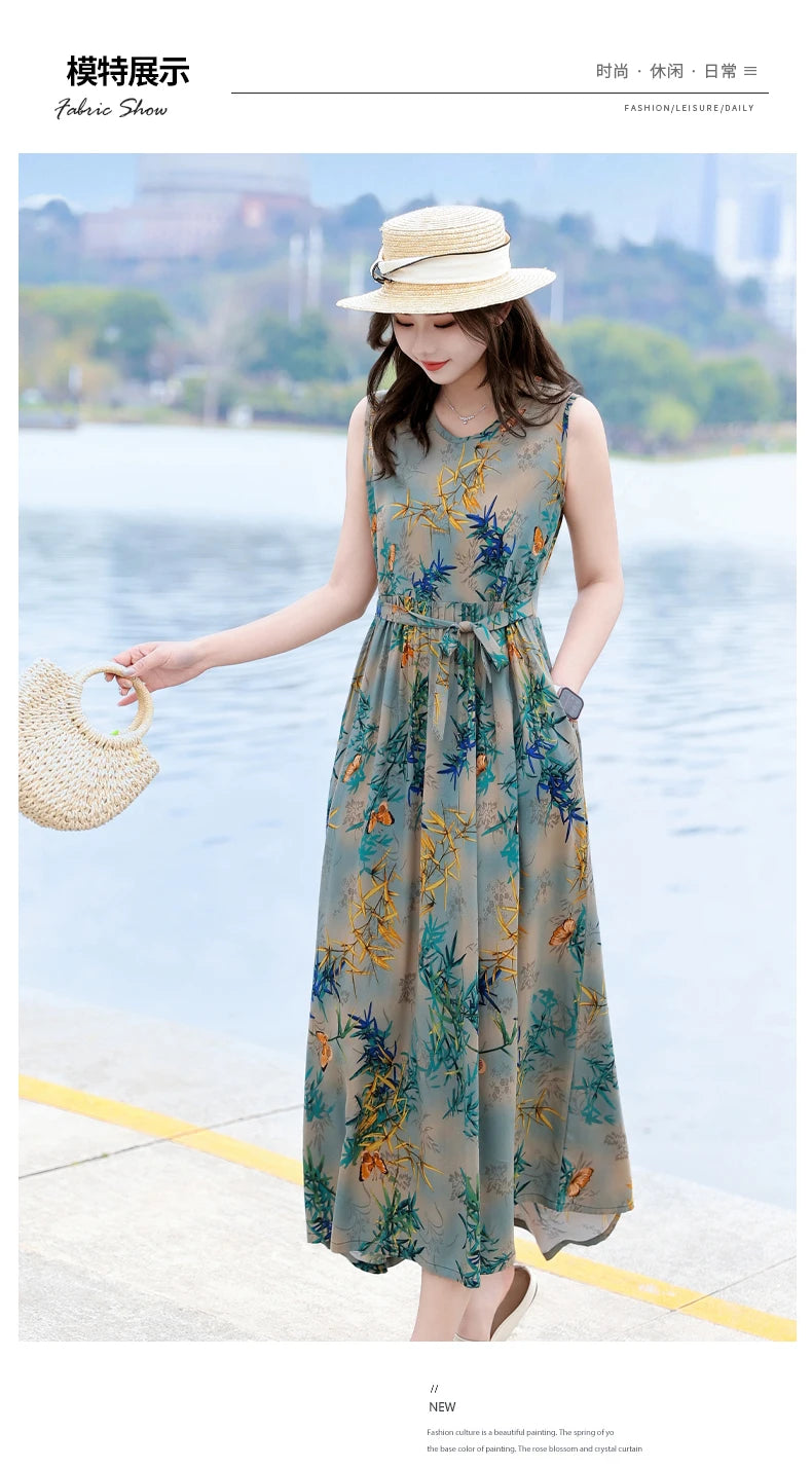 Spring Summer Dresses Fashion Female Sleeveless printed Casual Dress Women A-line Dresses Vestidos