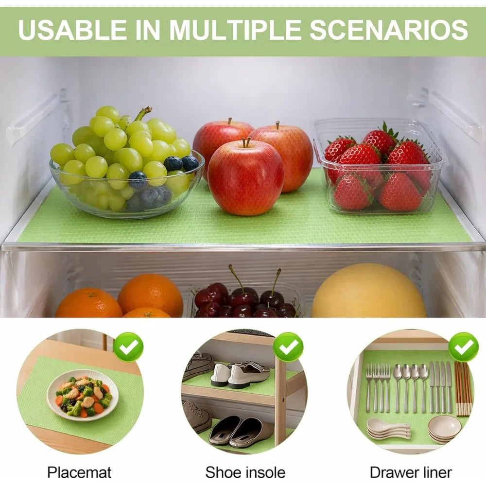 Fridge Shelf Liners 6 Pack Refrigerator Mats Washable Reusable Drawer Liner Non Slip Multipurpose Kitchen Cabinet(Green)