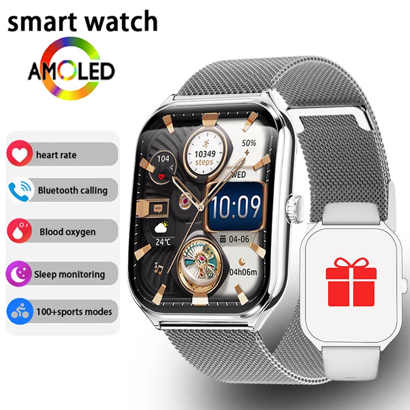 New Ultra Thin Smart Watch Men 1.96' AMOLED HD Pixel Display Always Show Time BT Call Reminder Smartwatch Ladies For Android iOS