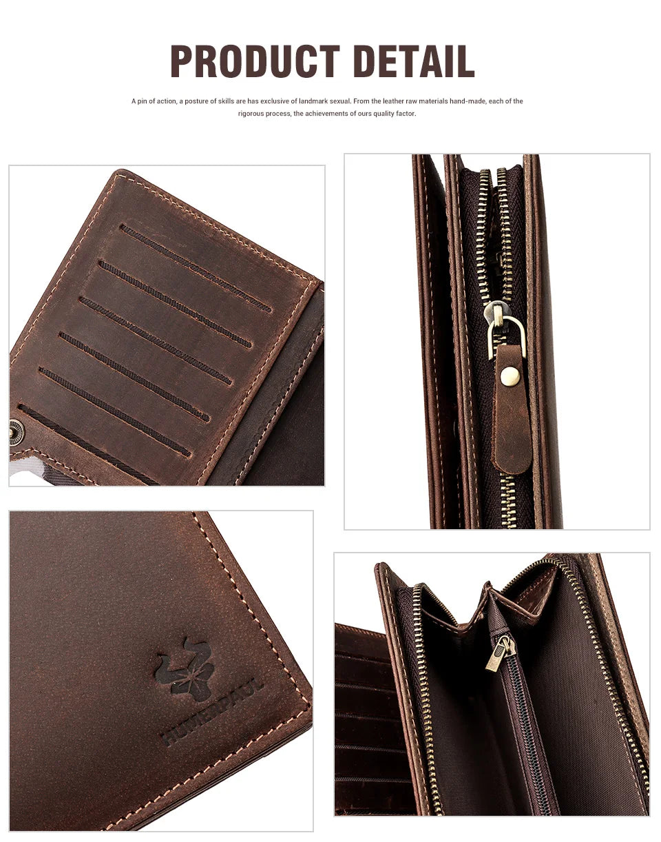 HUMERPAUL Full Grain Leather Wallet for Men Long Clutch with Cell Phone Pocket Multifunctional RFID Credit Card Holder Handbags