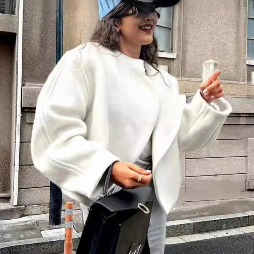 2025 New Women's Double-Faced Wool Jacket Cropped Cardigan Style Reversible Tweed Coat Spring Autumn Street Fashion