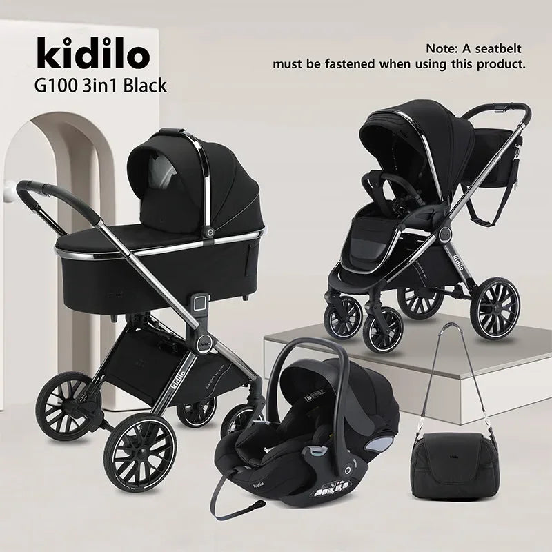 3IN1 High Landscape Baby Cart with Safety Seat, Bidirectional Baby Cart, One Button Folding, Comes with Mommy Bag