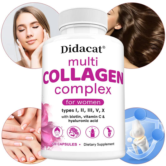 Multi-Collagen Complex - Hydrolyzed Protein Peptides with Hyaluronic Acid for Skin, Nails, Hair & Joint Health, Cellular Health