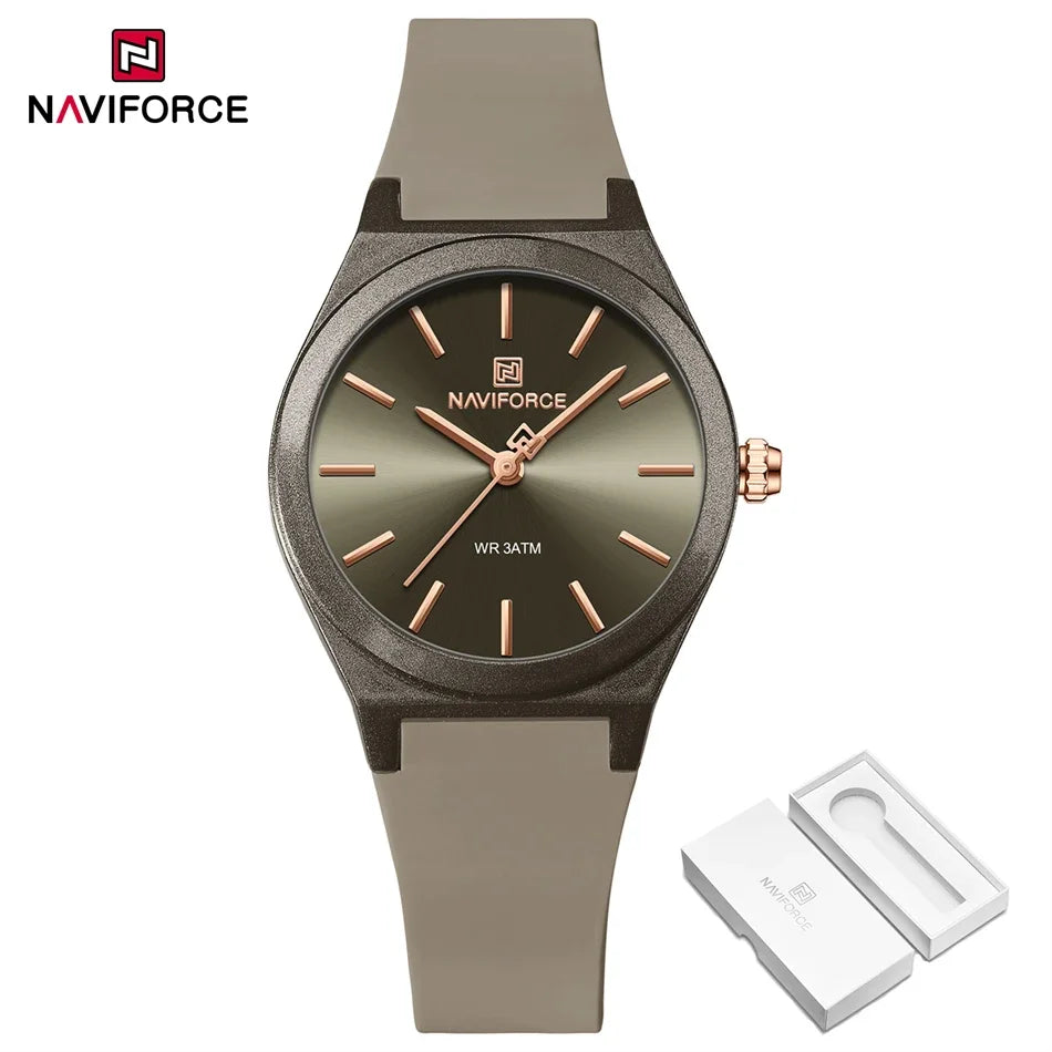 NAVIFORCE Women Watches Silicone Strap Women Quartz Wristwatches Waterproof Round Dial Retro Watch Ladies Girls Reloj Para Mujer