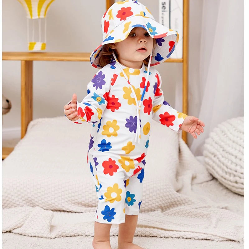 Traje de baño para bebés de manga larga, traje de baño de una pieza para niños pequeños con dibujos animados UPF50 + protectores contra sarpullidos, traje de baño infantil, conjuntos coreanos