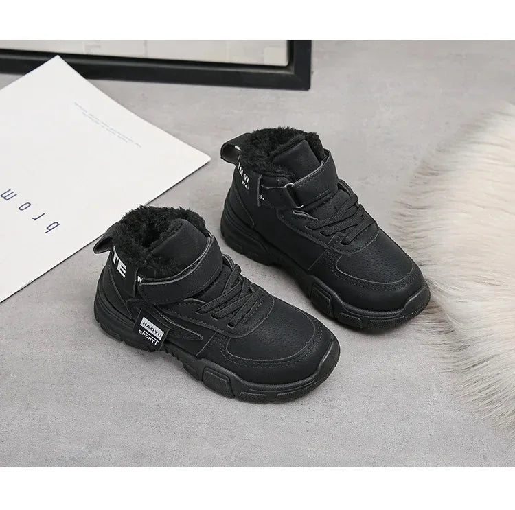 2025 Winter New Children's Boots Boys Plus Cashmere Thicken Warm Snow Boots Girls Fashion Non-slip Outdoor Boots Student Shoes