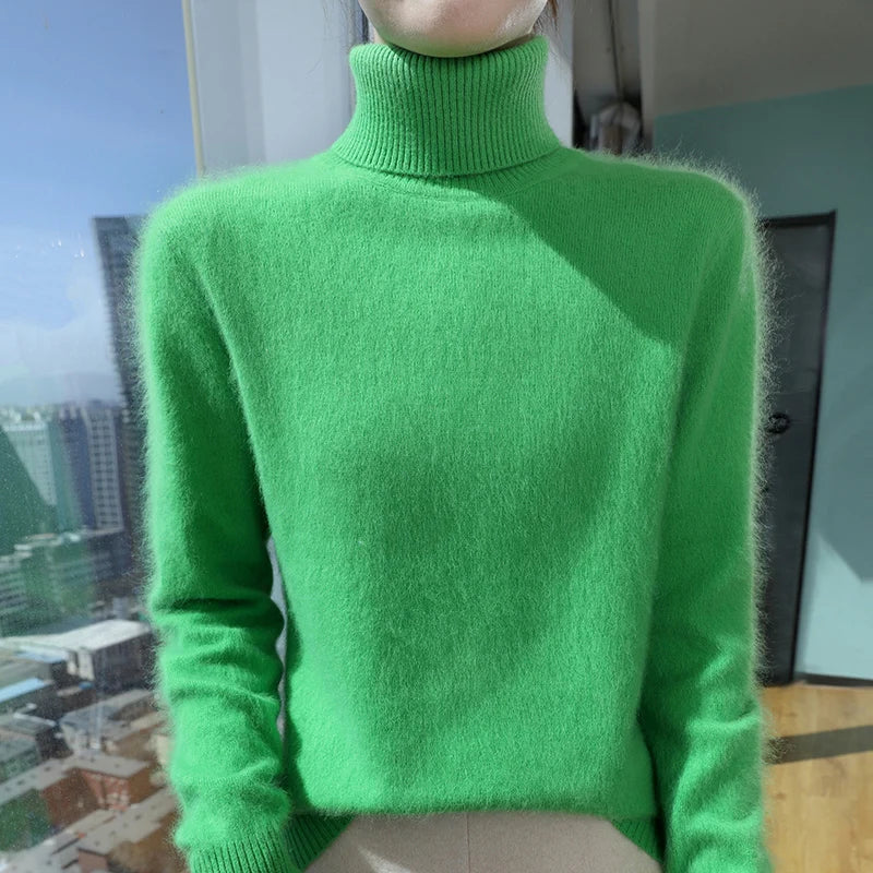 100% Mink Cashmere Top-Lapel Women Sweater Long-sleeves Fashion High-elasticity Sexy Winter Knitted Pullover Girl Tops 2024