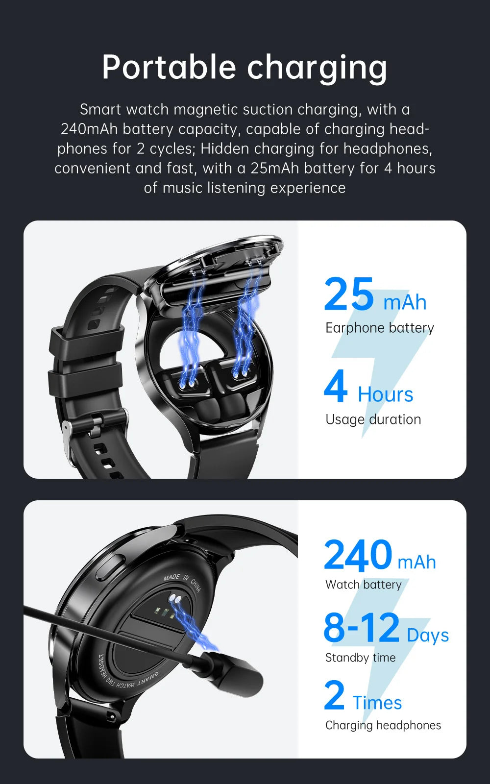 For HUAWEI New 2 in 1 Smartwatch With Earbuds Watch TWS Bluetooth Earphone Heart Rate Blood Pressure Monitor Sport Watch Fitness