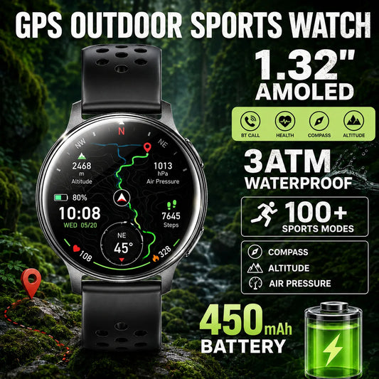 Smart Watch 100+ Sports Modes Health Monitoring Heart Rate Monitoring GPS Outdoor Compass Women’s Health Bluetooth Smart Watch