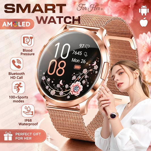 2026New Smart Watch 1.32”AMOLED Ultra-thin Display 100+Sports modes Blood Pressure Waterproof Bluetooth call Bracelet Women Gift