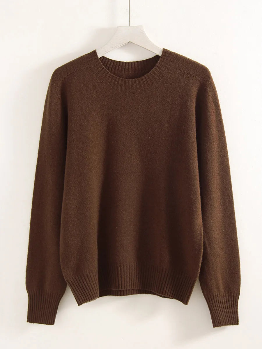 Women Cashmere Sweaters Burgundy O Neck Warm Knitted Brown Pullover Jumper Autumn Winter Wool Sweater Woman Purple Knit Top