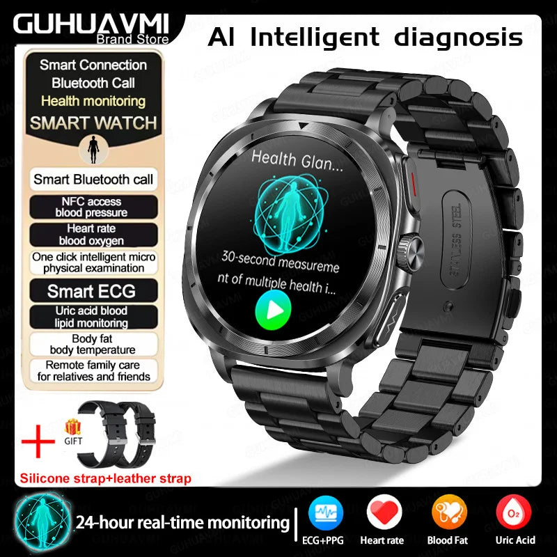 New Clinical level Smart Watch Men NFC ECG+PPG Organ monitor Blood Lipids Uric Acid Bluetooth Call Health Laser Therapy watches