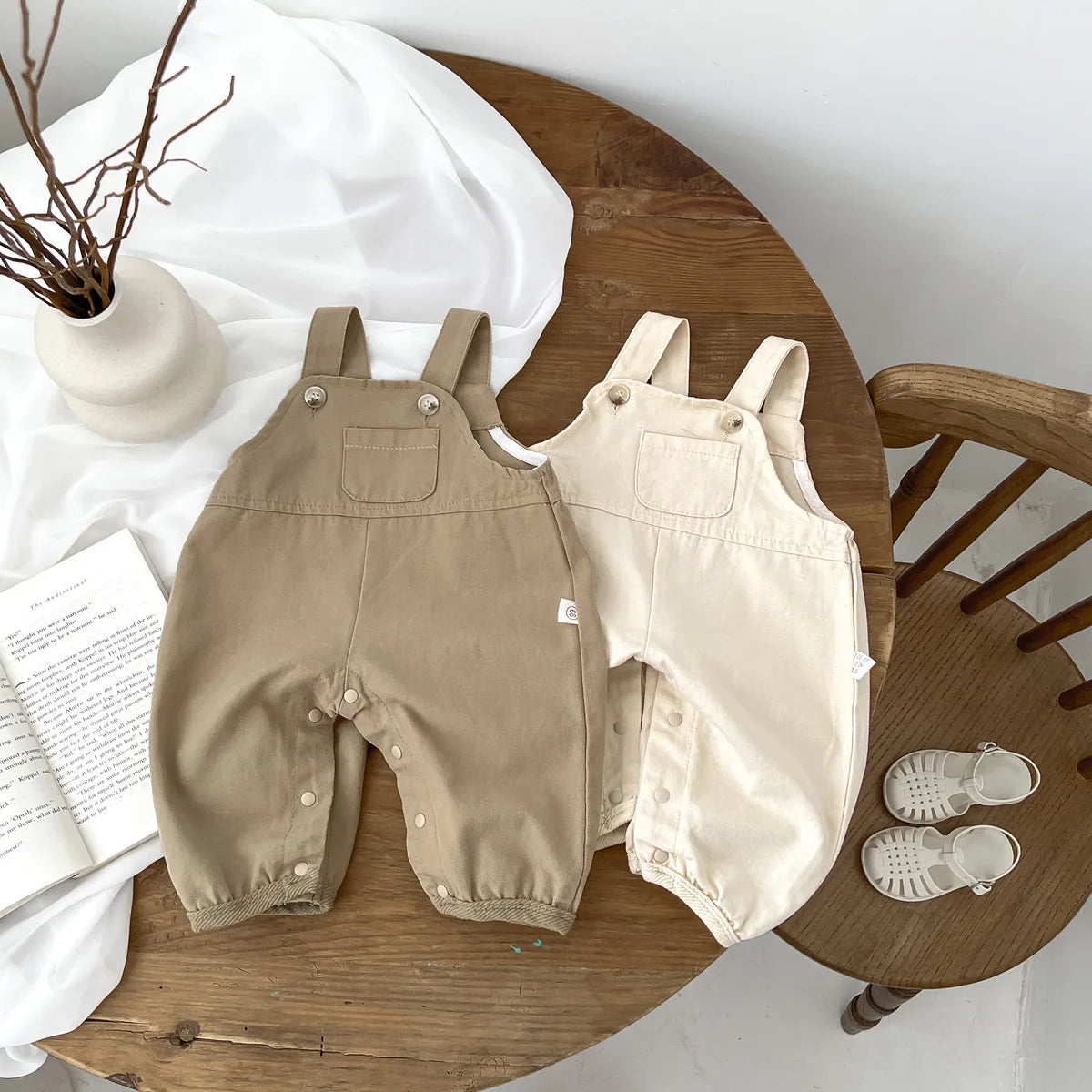 2024 Korean Ins Spring Summer Baby Boys Overalls Cotton Solid Infant Boys Suspender Pants Versatile Simple Toddler Boys Outfits