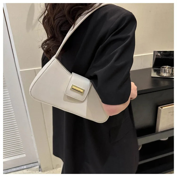Minimalist Shoulder Bag for Women Simple Solid Color Underarm Bag Women's Buckle Handbag and Purse Fashion Small Top-handle Bags
