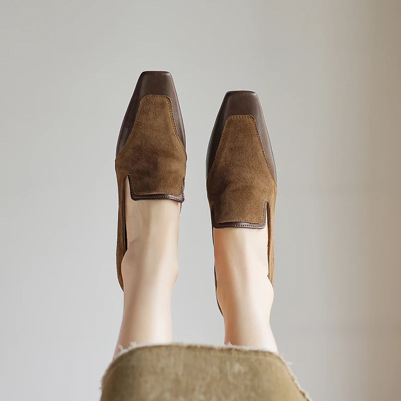 2025 NEW Autumn Women Loafers Genuine Leather Women Shoes Square Toe Chunky Heel Shoes Women Pumps Soft Ladies Shoes
