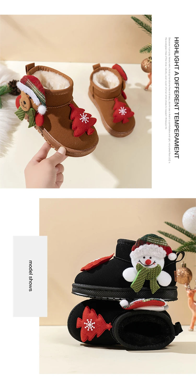 Kids Snow Boots Christmas Gift Children Short Boots with Thick Warm Fur 2025 Winter New Boys Girls Ankle Boots Round Toes Soft