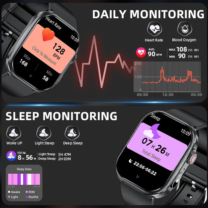 LIGE Women Smart Watch 2.01" IP68 Waterproof Outdoor Sports Tracker LED Flashlight Bluetooth Call Men Smartwatch For Android iOS