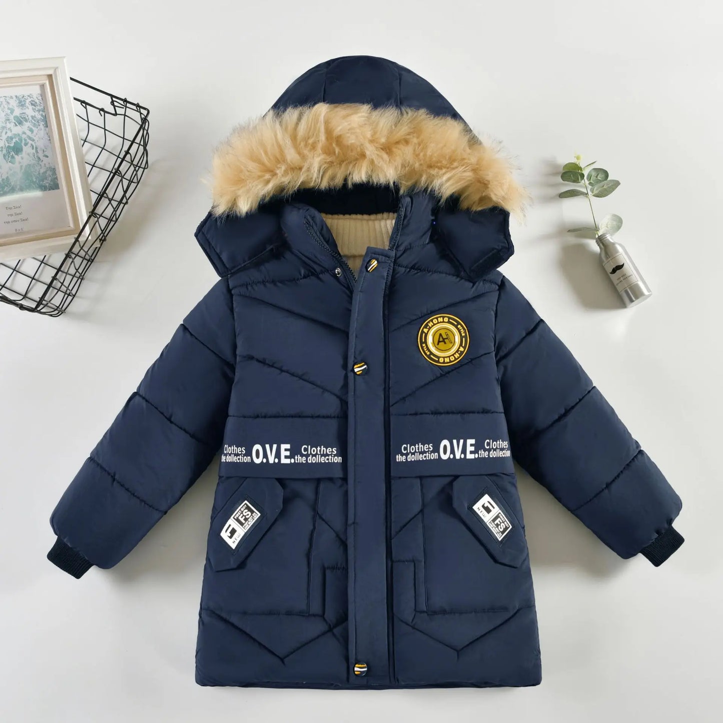 Winter Boys Girls Coat Keep Warm Kids Jacket Hooded Zipper Fur Collar snow suit Outerwear Children's Clothing 4 to 8 10 Years