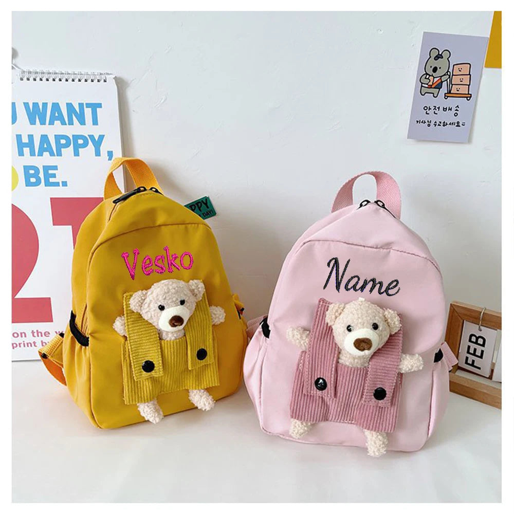 Personalized Name Toddler Backpack Cute Bear Preschool Bag Kids Custom Backpack for Boys Girls Embroidered Name Childs Backpack