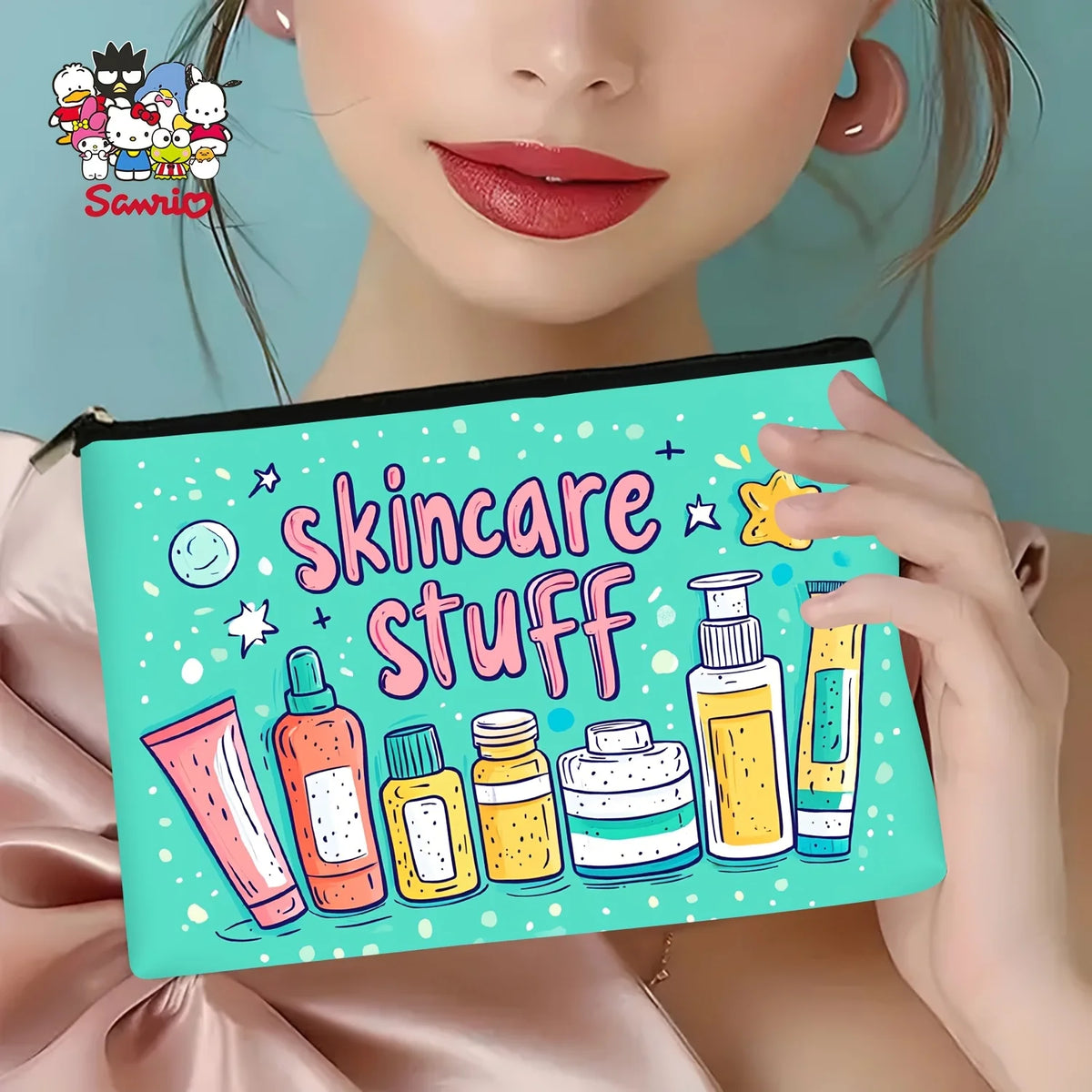 A Fresh Blue Green Makeup Cosmetic Bag - Cute Multi-functional Zipper Pouch for Women, Jewelry Storage Bag