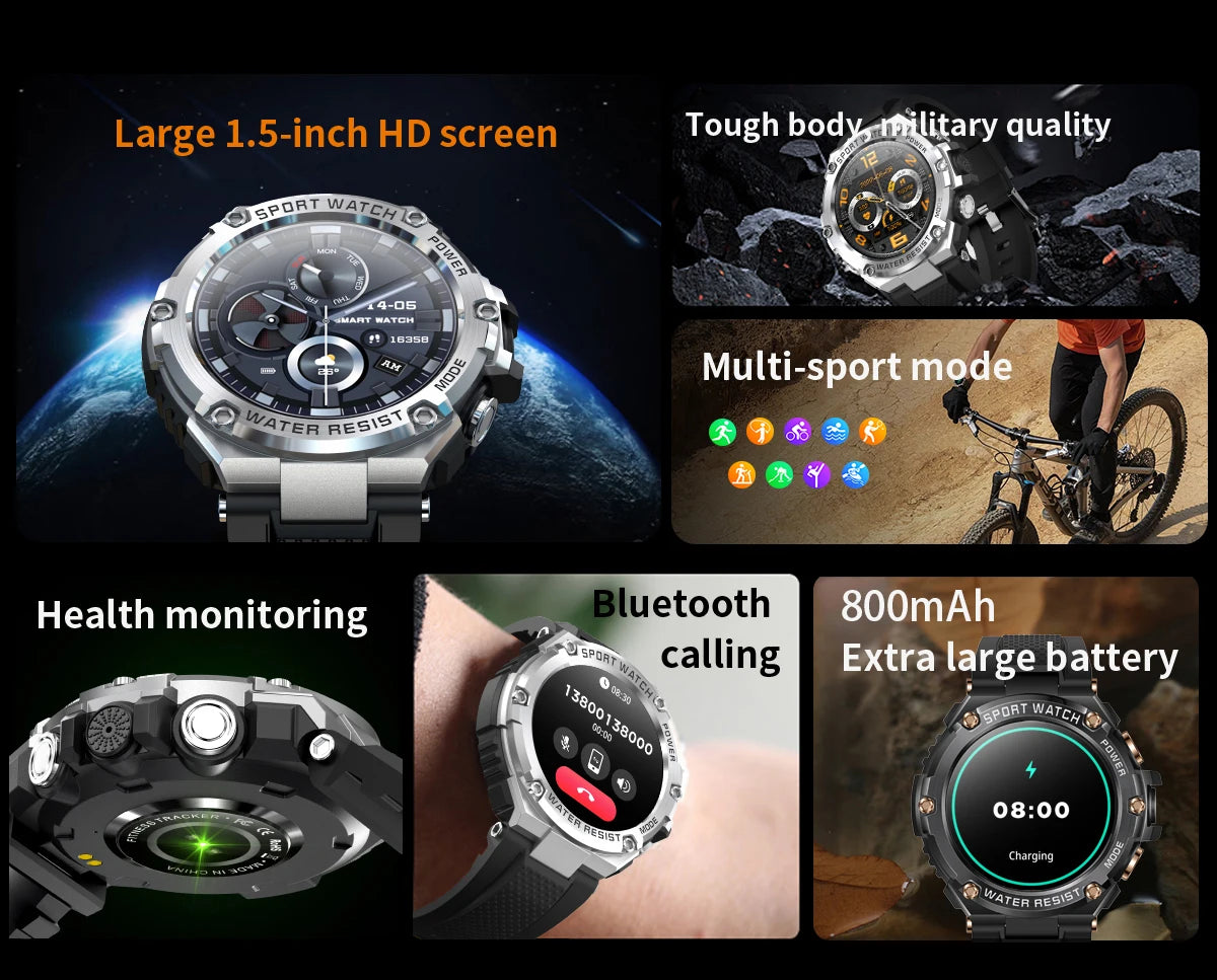 Outdoor Sport Smart Watch Men 800mAh Long Life Battery Bluetooth Call IP68 Waterproof Fitness Tracker SmartWatch For Android ios