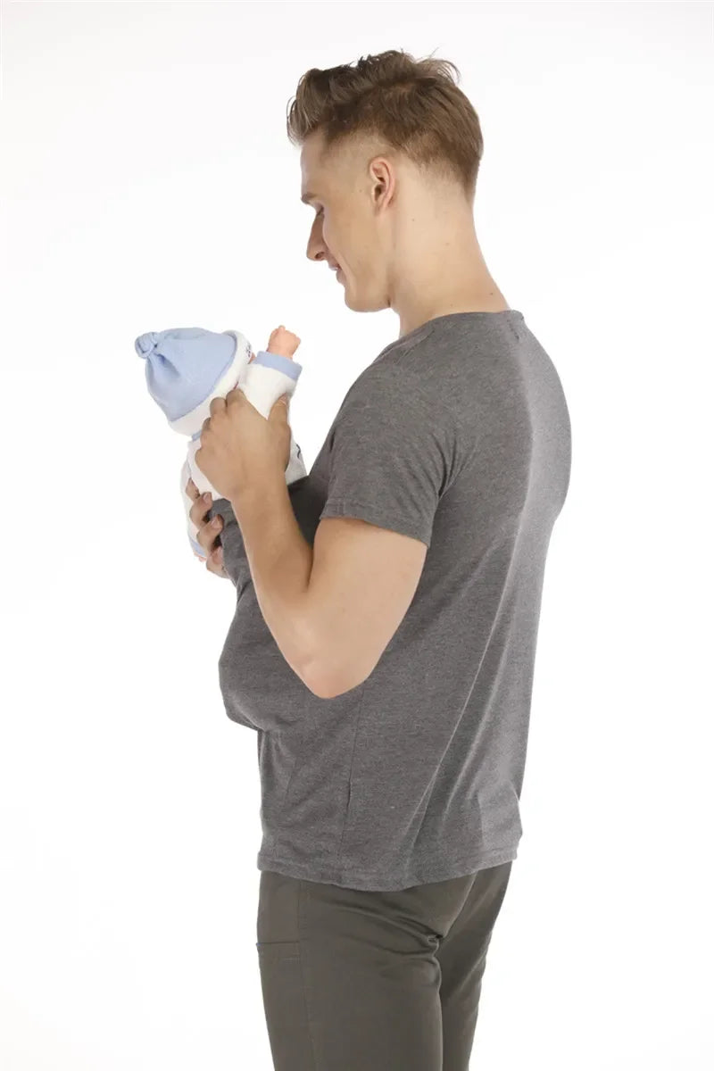 Safety Kangaroo Pocket T-Shirt Baby Carrier Pregnancy Top Clothes Summer Mother Father Soft Feeding Polyester T Shirt