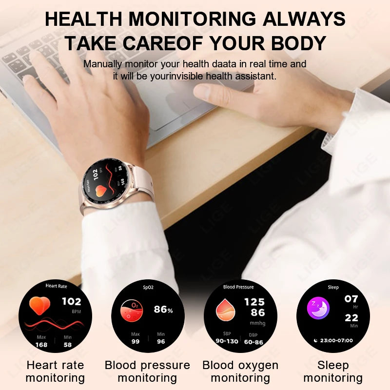 LIGE 2 In 1 TWS Headset Smart Watch 1.39" Women Men Sport Fitness Heart Rate Health Tracker Watches Earphone Music Smartwatch