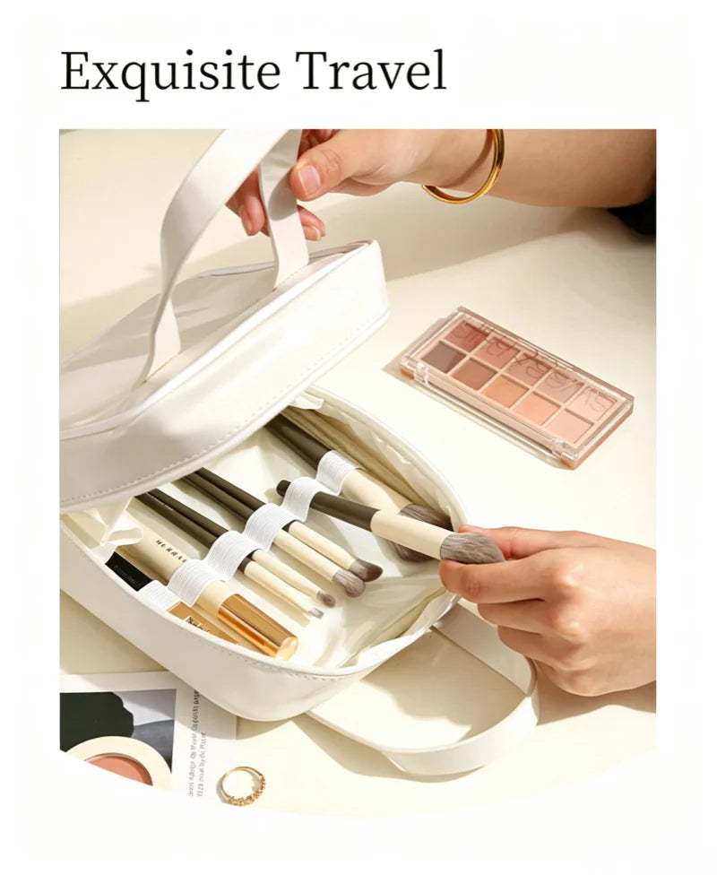 Cream Style PU Makeup Bag Portable Handheld Large Capacity Waterproof Cosmetic Organizer Bag Travel Women Beauty Storage Bag