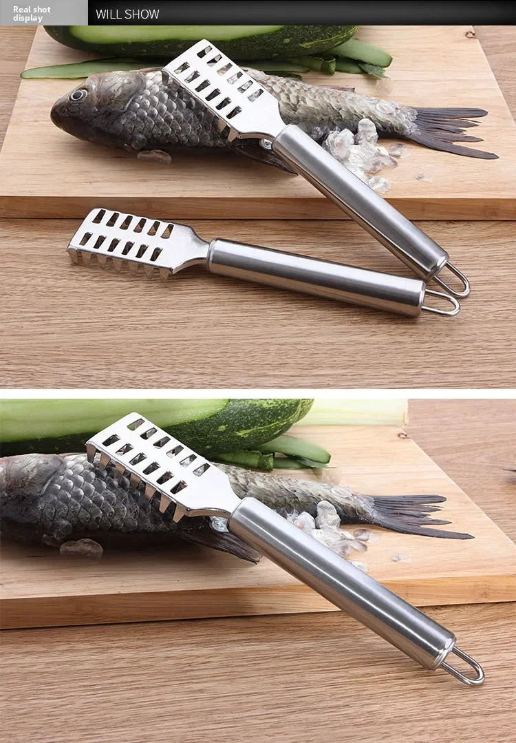 Stainless Steel Fish Scaler Remover Tool, Anti Splash Fish Scale Scraper with Non Slip Handle, Easy Cleaning Kitchen Gadget.