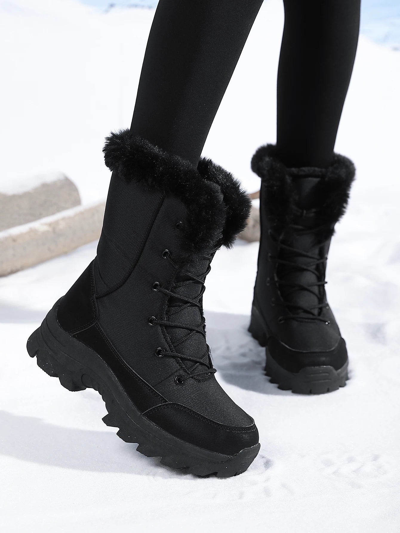 Winter Snow Boots for Women, Waterproof, Non-Slip, Warm, Northeast-Style Large Cotton Shoes, Ski Boots, Fleece-Lined, Thickened, Wear-Resistant, High-Top Cotton Boots