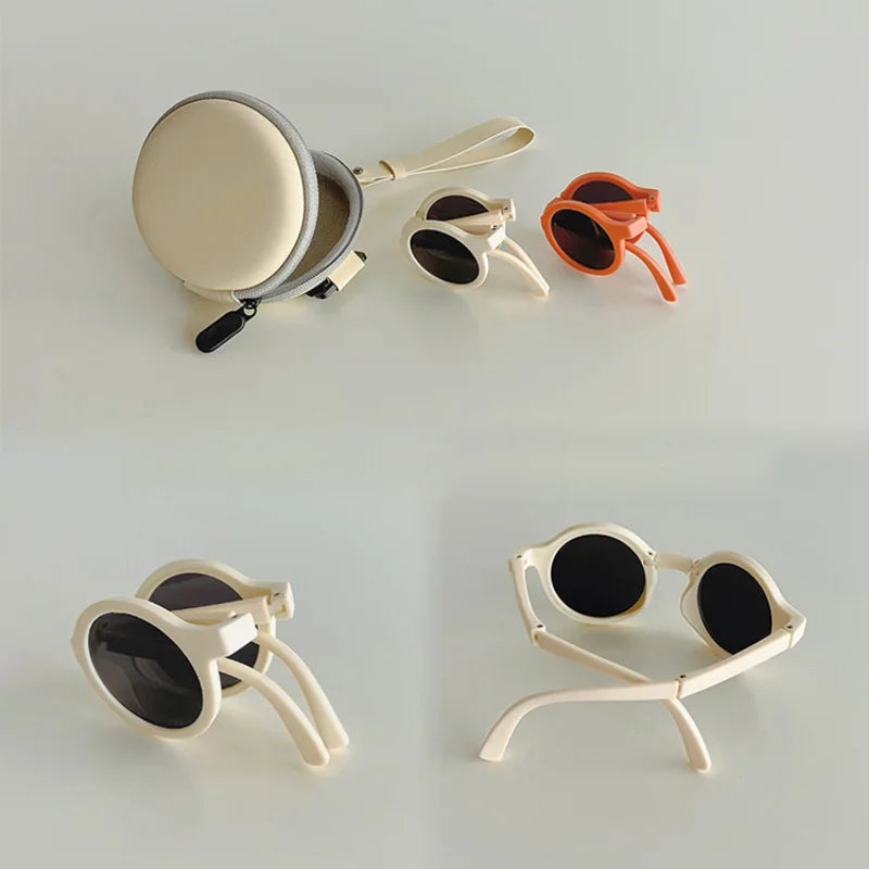 Kid Sunglasses Foldable Baby Kids Fashion Sunglasses Round Children Sun Glasses for Boys Girls Goggles Student Portable Eyewear