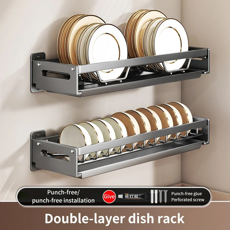 Floating Wall Drainer for Kitchen Dishes Multifunction Divider Spoon Kitchen Accessories Holder Organizers Storage Shelf Rack